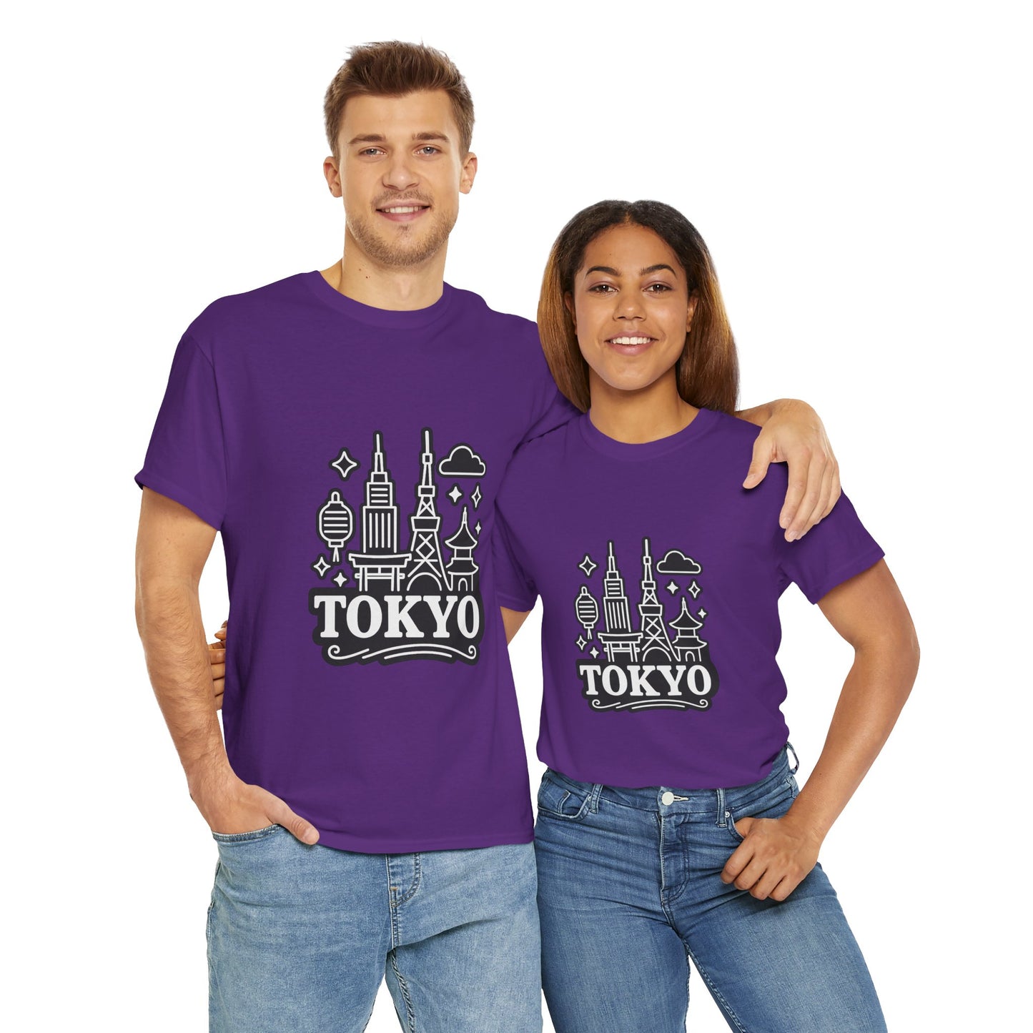 Tokyo Cityscape Unisex Heavy Cotton Tee, Graphic Tee, Travel T-Shirt, Urban Outfit, Gift for Travelers, Tokyo Lover Apparel