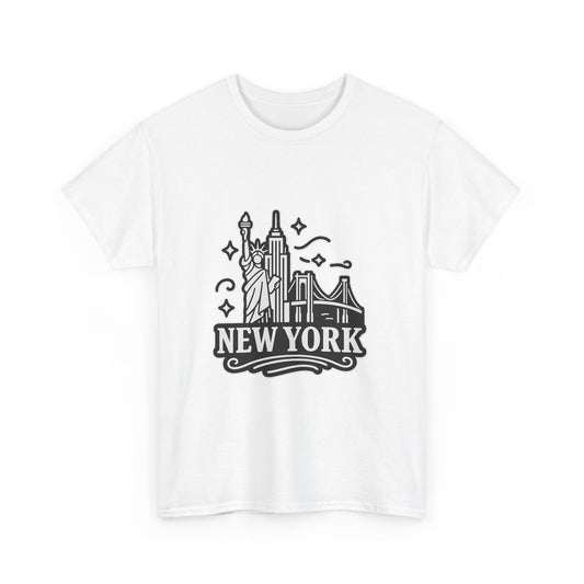 New York Skyline Unisex Heavy Cotton Tee, NYC T-Shirt, Travel Souvenir Shirt, Gift for New Yorkers, Cityscape Apparel
