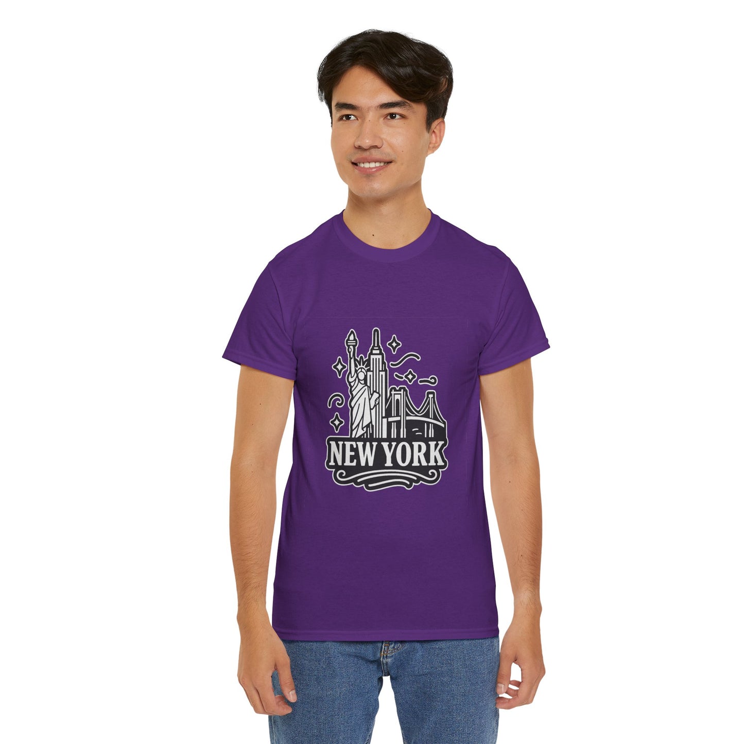 New York Skyline Unisex Heavy Cotton Tee, NYC T-Shirt, Travel Souvenir Shirt, Gift for New Yorkers, Cityscape Apparel