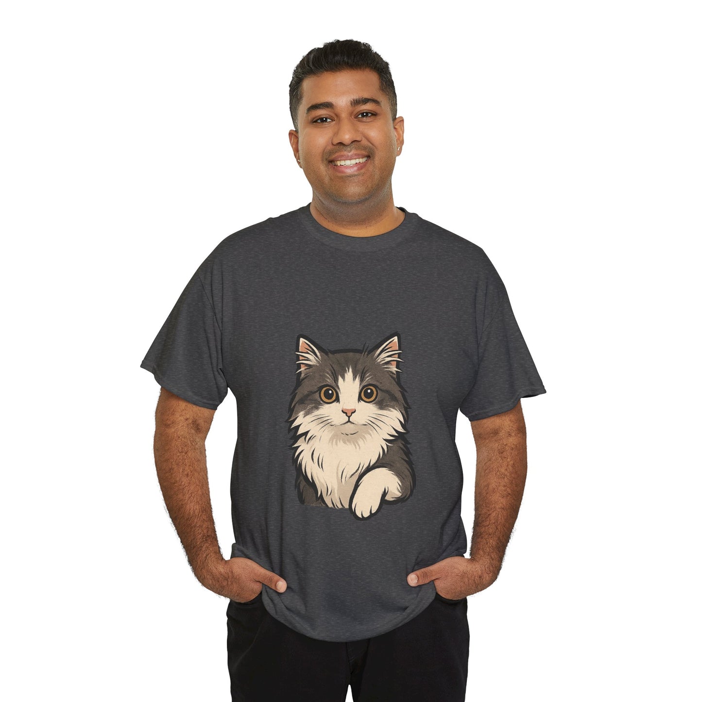 Cute Cat Unisex Heavy Cotton Tee, Animal Lover Gift, Pet Owner Shirt, Cat Lover Apparel, Animal Themed Tee, Casual Everyday Wear