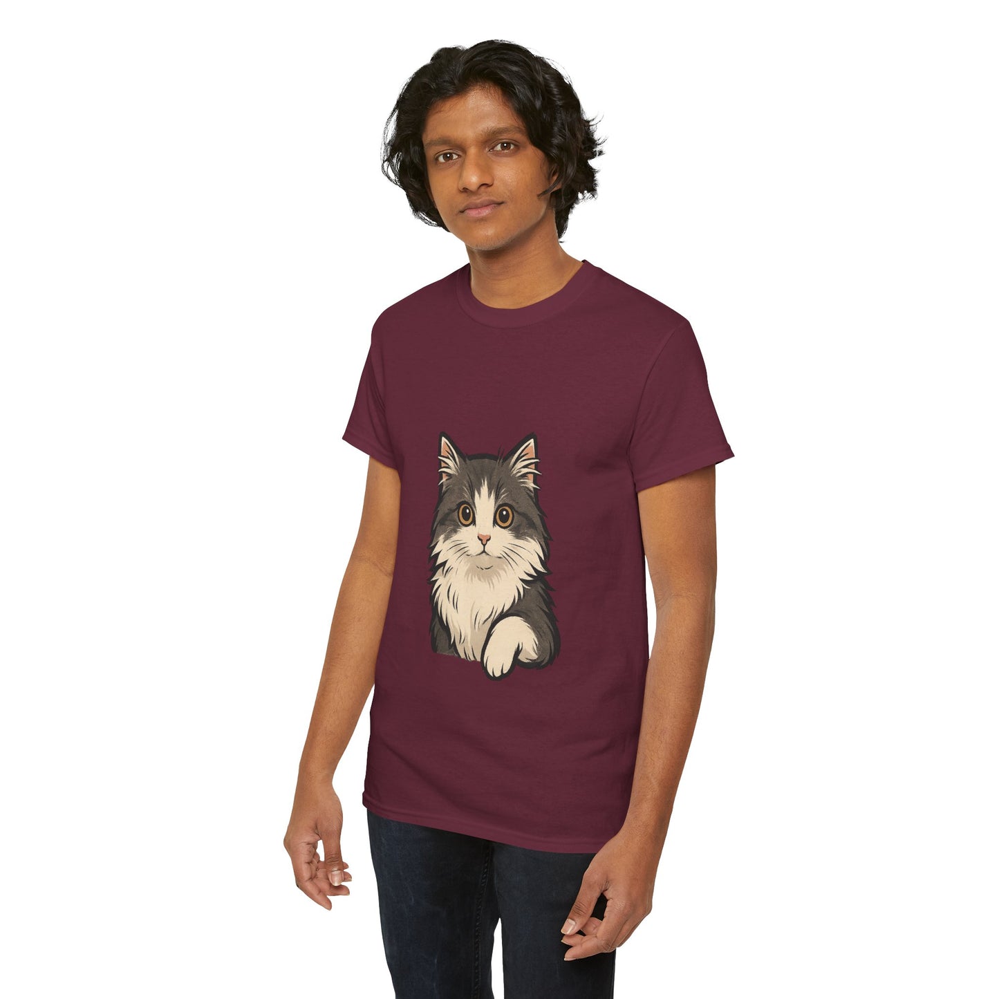 Cute Cat Unisex Heavy Cotton Tee, Animal Lover Gift, Pet Owner Shirt, Cat Lover Apparel, Animal Themed Tee, Casual Everyday Wear