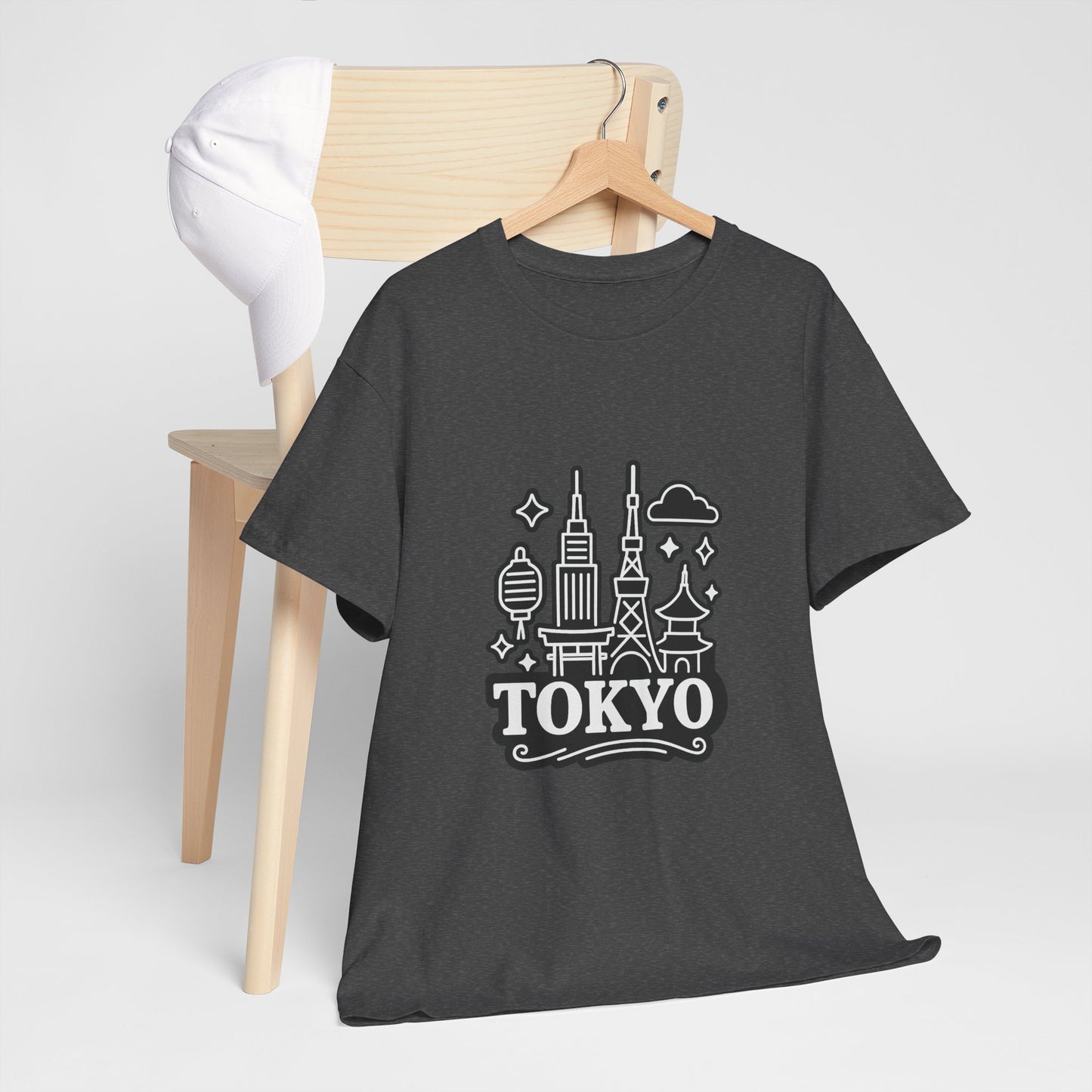 Tokyo Cityscape Unisex Heavy Cotton Tee, Graphic Tee, Travel T-Shirt, Urban Outfit, Gift for Travelers, Tokyo Lover Apparel