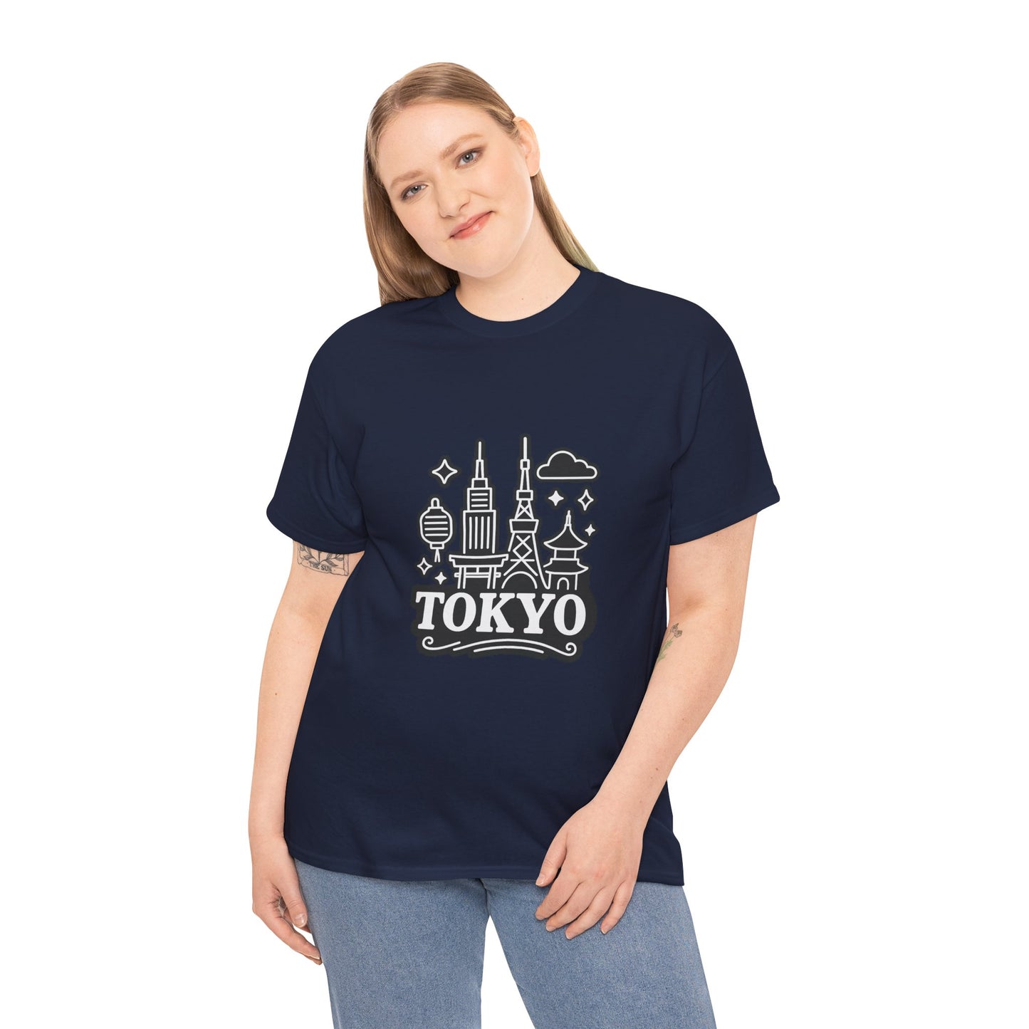 Tokyo Cityscape Unisex Heavy Cotton Tee, Graphic Tee, Travel T-Shirt, Urban Outfit, Gift for Travelers, Tokyo Lover Apparel