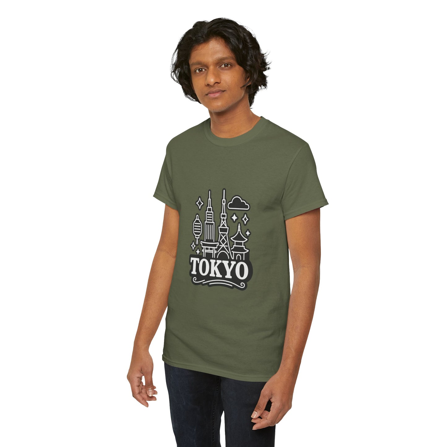 Tokyo Cityscape Unisex Heavy Cotton Tee, Graphic Tee, Travel T-Shirt, Urban Outfit, Gift for Travelers, Tokyo Lover Apparel