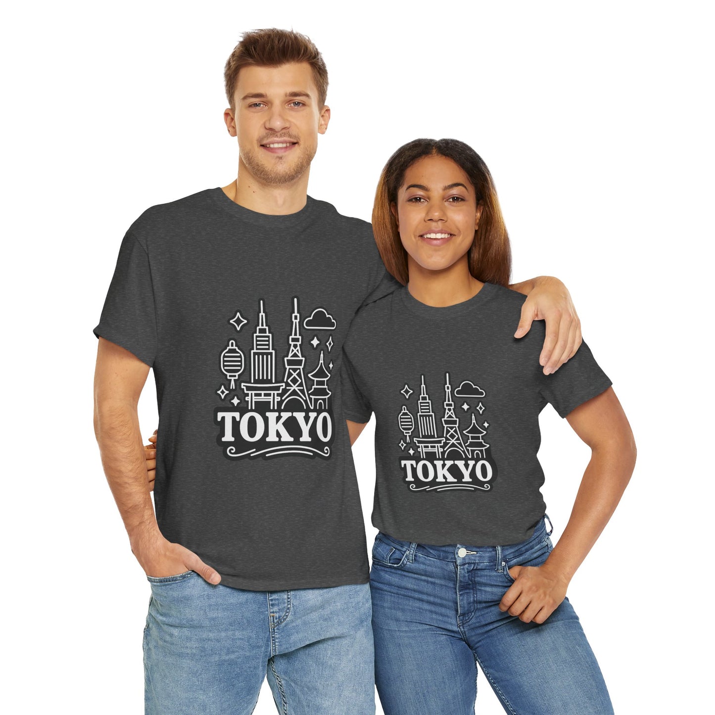 Tokyo Cityscape Unisex Heavy Cotton Tee, Graphic Tee, Travel T-Shirt, Urban Outfit, Gift for Travelers, Tokyo Lover Apparel