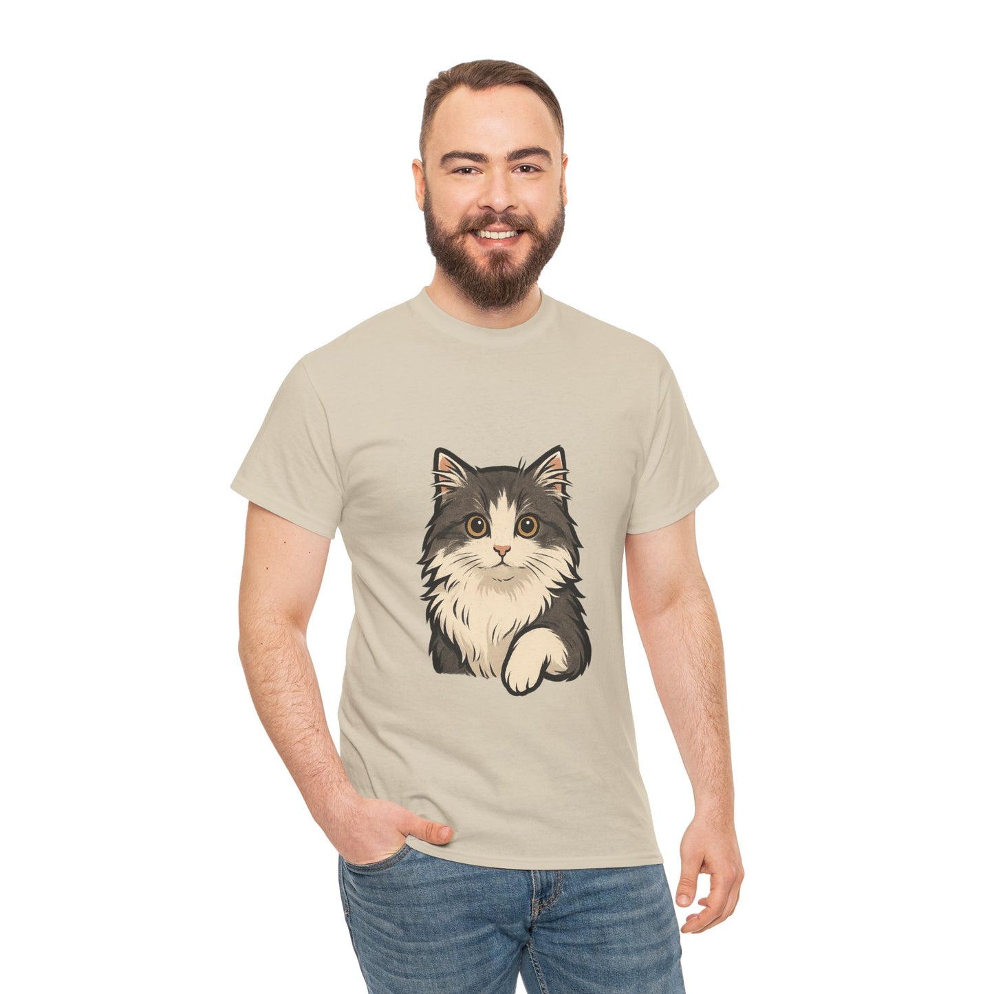 Cute Cat Unisex Heavy Cotton Tee, Animal Lover Gift, Pet Owner Shirt, Cat Lover Apparel, Animal Themed Tee, Casual Everyday Wear