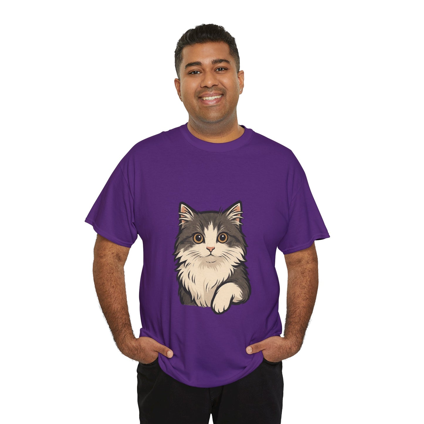Cute Cat Unisex Heavy Cotton Tee, Animal Lover Gift, Pet Owner Shirt, Cat Lover Apparel, Animal Themed Tee, Casual Everyday Wear