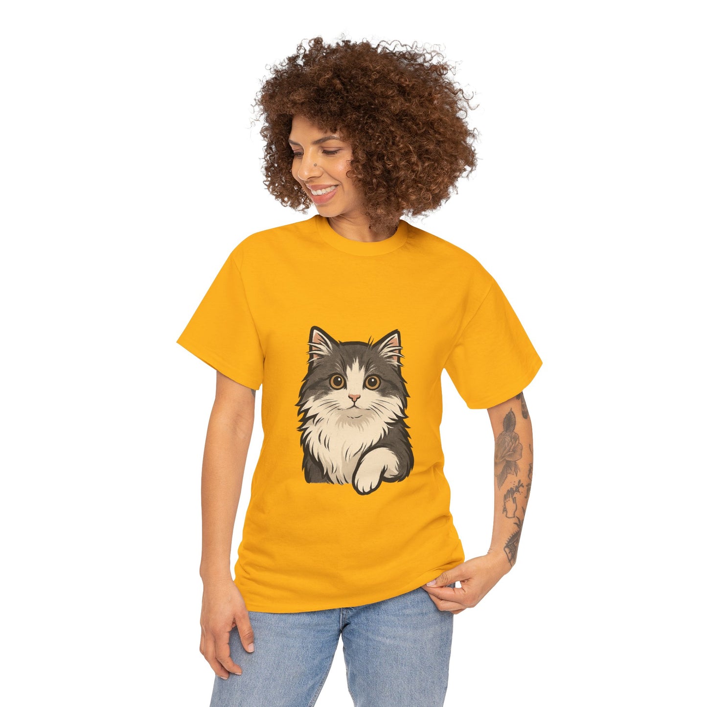 Cute Cat Unisex Heavy Cotton Tee, Animal Lover Gift, Pet Owner Shirt, Cat Lover Apparel, Animal Themed Tee, Casual Everyday Wear
