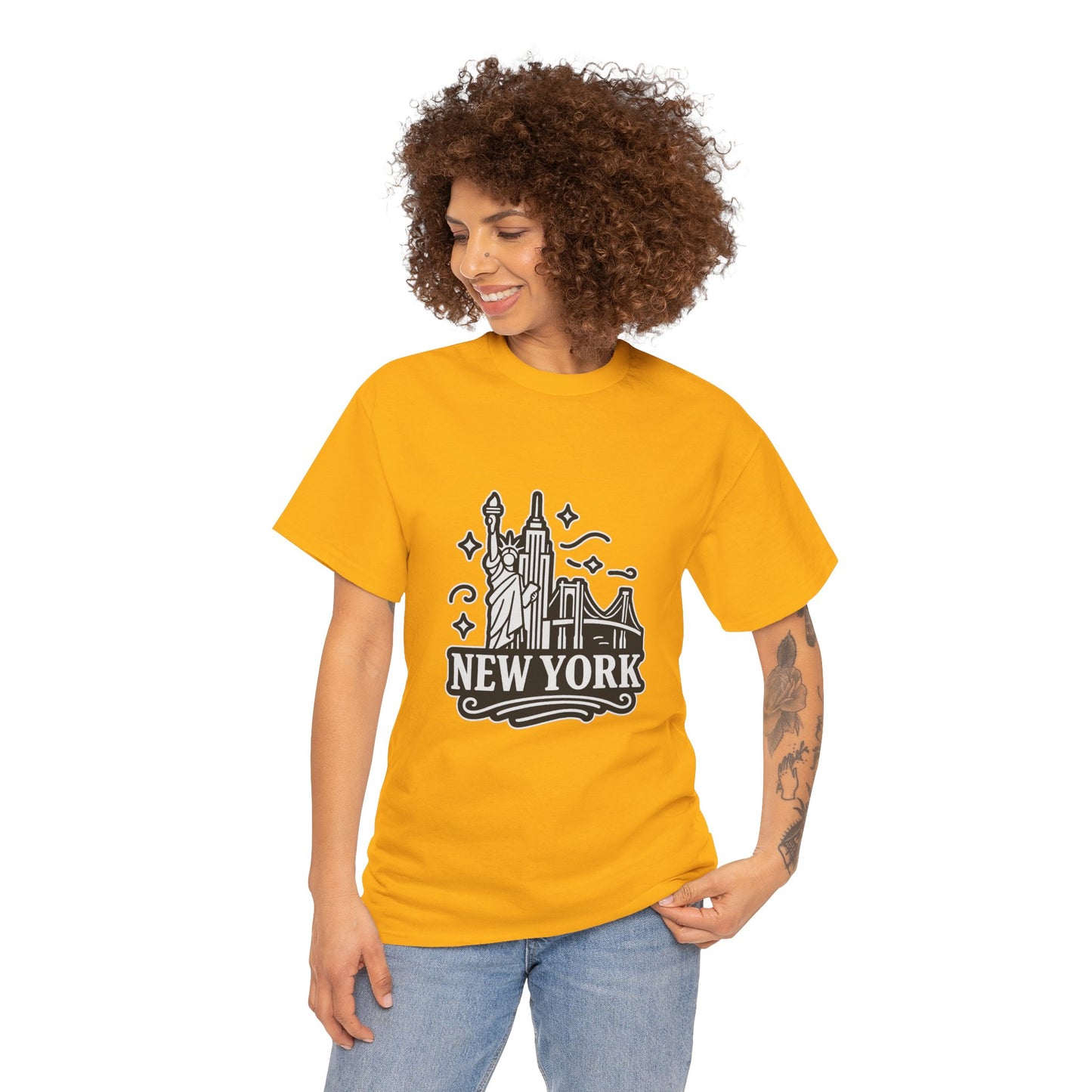New York Skyline Unisex Heavy Cotton Tee, NYC T-Shirt, Travel Souvenir Shirt, Gift for New Yorkers, Cityscape Apparel