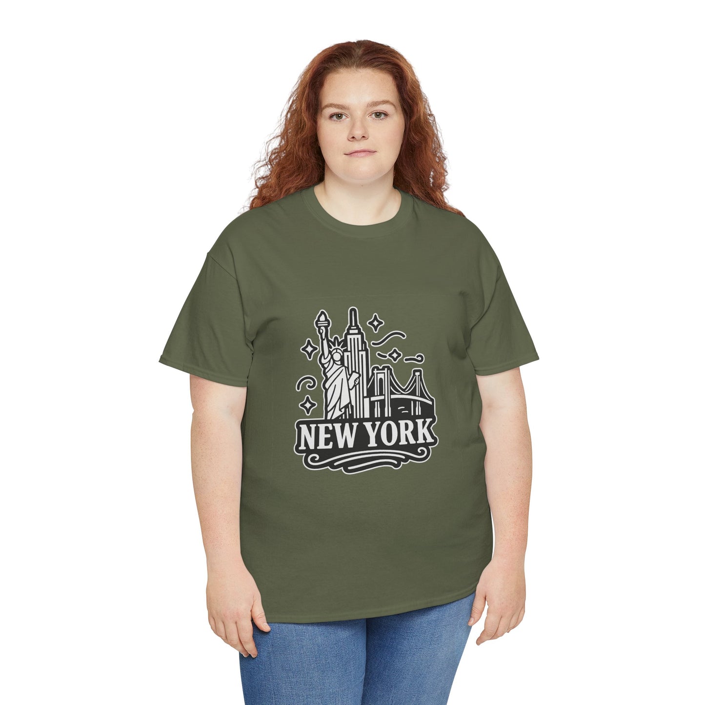 New York Skyline Unisex Heavy Cotton Tee, NYC T-Shirt, Travel Souvenir Shirt, Gift for New Yorkers, Cityscape Apparel