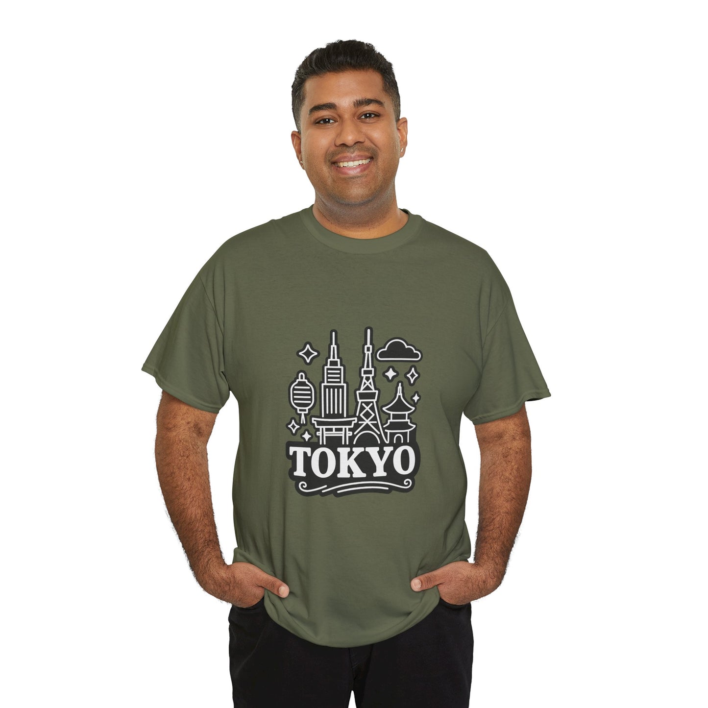 Tokyo Cityscape Unisex Heavy Cotton Tee, Graphic Tee, Travel T-Shirt, Urban Outfit, Gift for Travelers, Tokyo Lover Apparel