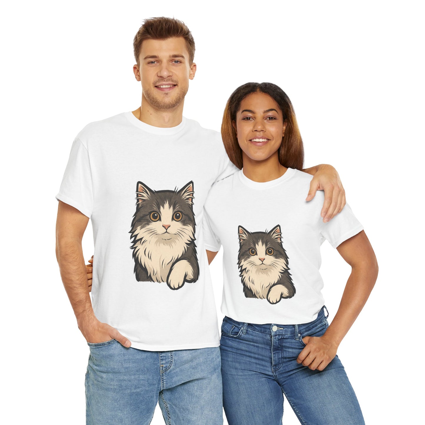 Cute Cat Unisex Heavy Cotton Tee, Animal Lover Gift, Pet Owner Shirt, Cat Lover Apparel, Animal Themed Tee, Casual Everyday Wear