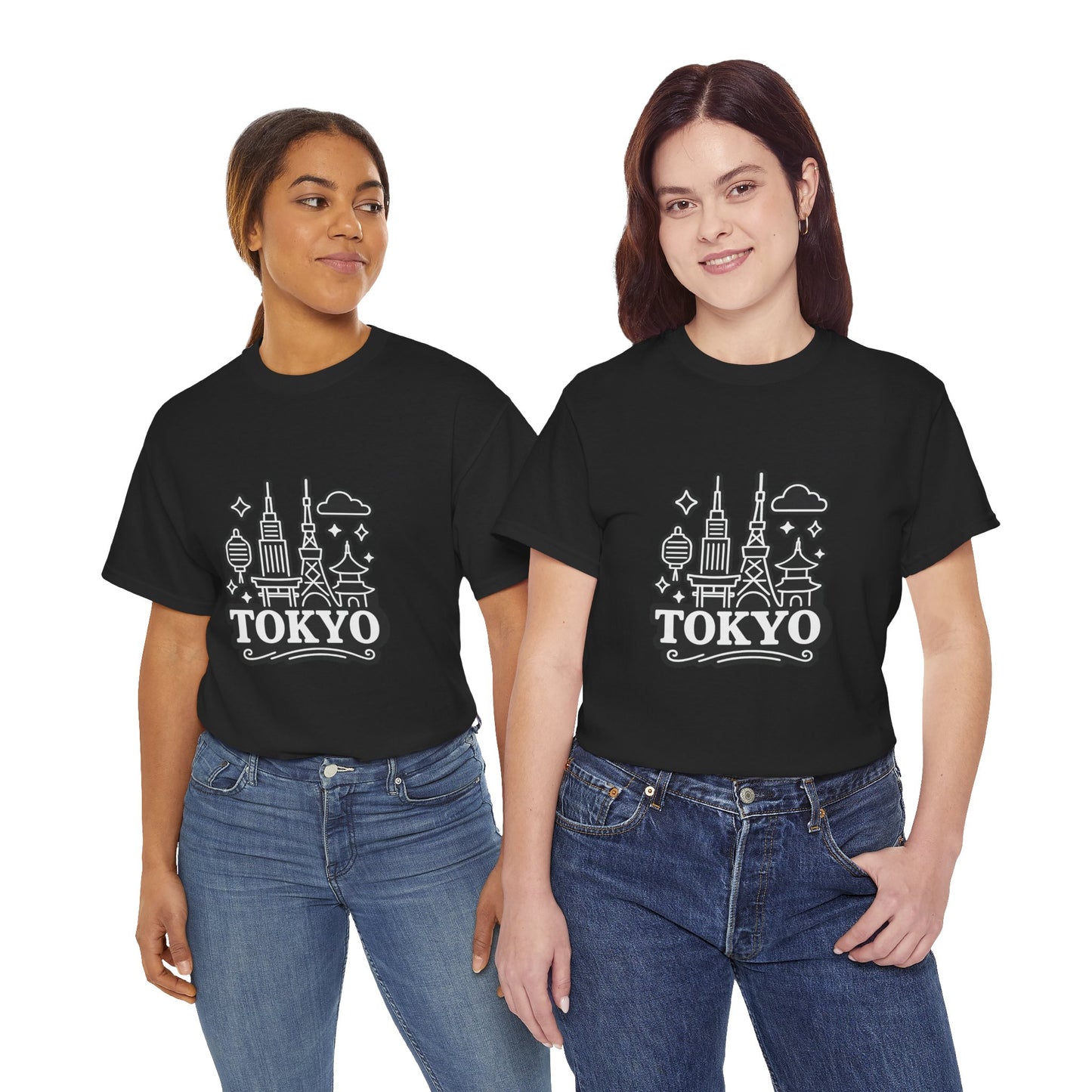 Tokyo Cityscape Unisex Heavy Cotton Tee, Graphic Tee, Travel T-Shirt, Urban Outfit, Gift for Travelers, Tokyo Lover Apparel