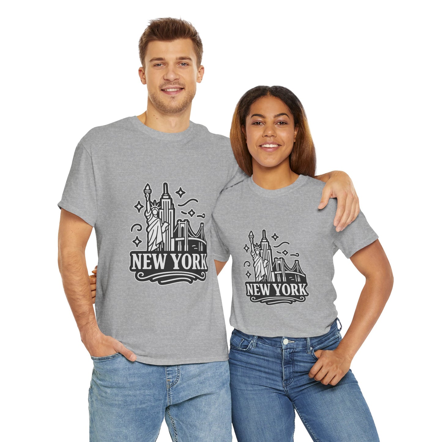 New York Skyline Unisex Heavy Cotton Tee, NYC T-Shirt, Travel Souvenir Shirt, Gift for New Yorkers, Cityscape Apparel
