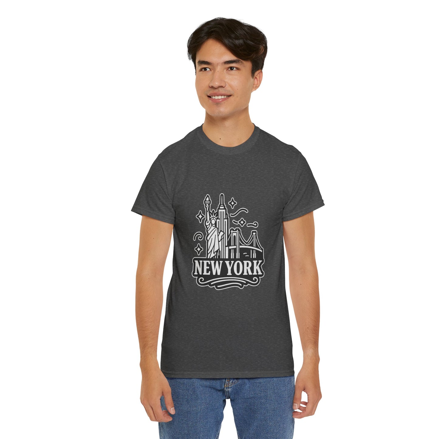 New York Skyline Unisex Heavy Cotton Tee, NYC T-Shirt, Travel Souvenir Shirt, Gift for New Yorkers, Cityscape Apparel