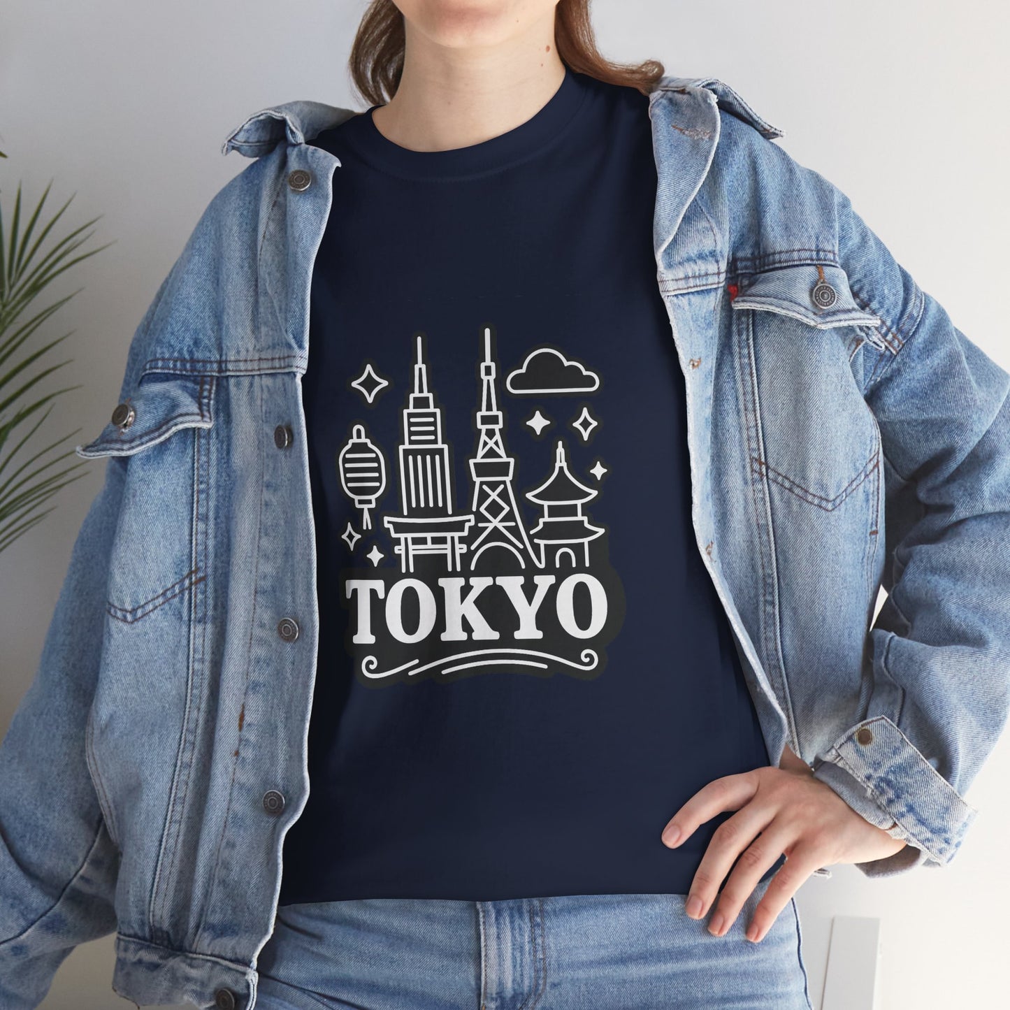 Tokyo Cityscape Unisex Heavy Cotton Tee, Graphic Tee, Travel T-Shirt, Urban Outfit, Gift for Travelers, Tokyo Lover Apparel