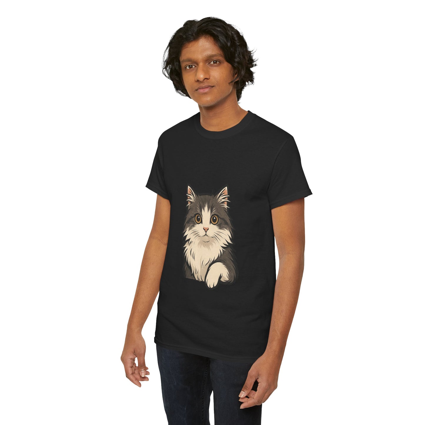 Cute Cat Unisex Heavy Cotton Tee, Animal Lover Gift, Pet Owner Shirt, Cat Lover Apparel, Animal Themed Tee, Casual Everyday Wear