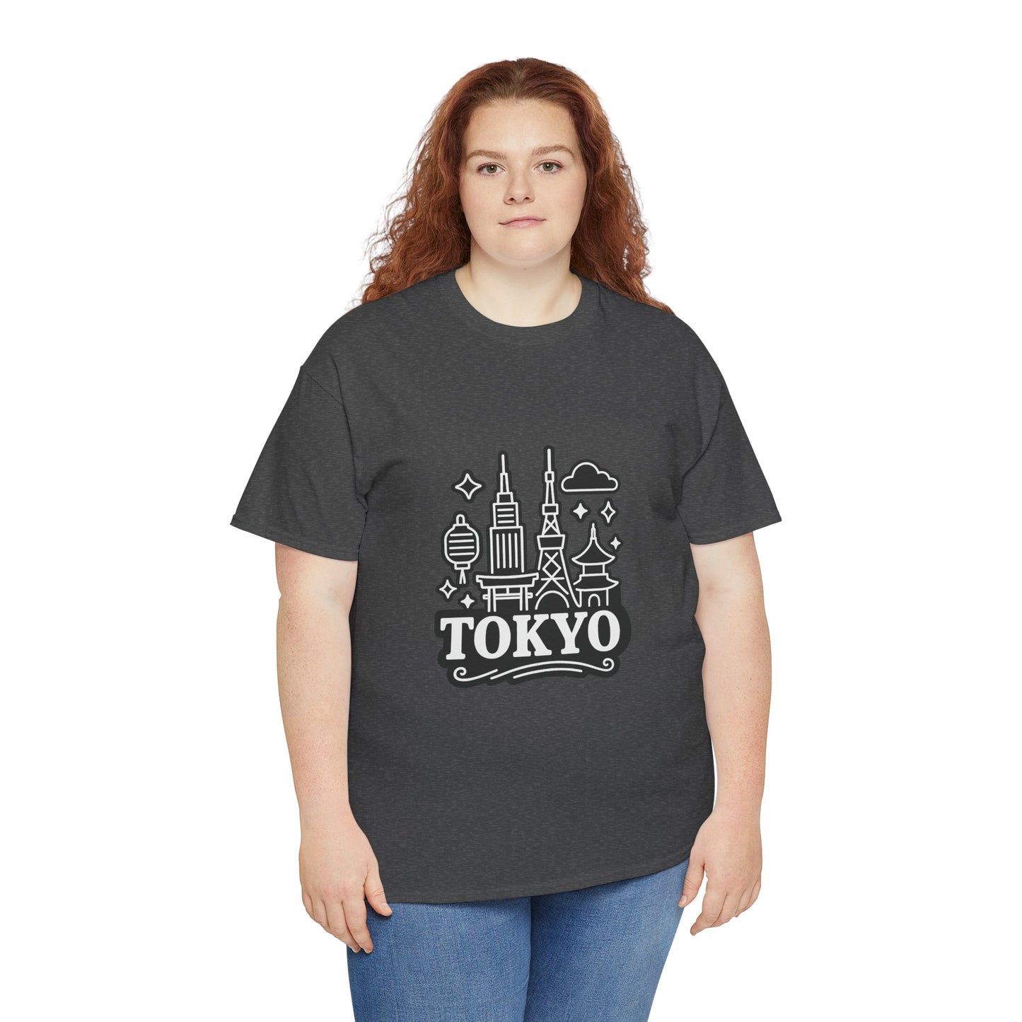 Tokyo Cityscape Unisex Heavy Cotton Tee, Graphic Tee, Travel T-Shirt, Urban Outfit, Gift for Travelers, Tokyo Lover Apparel