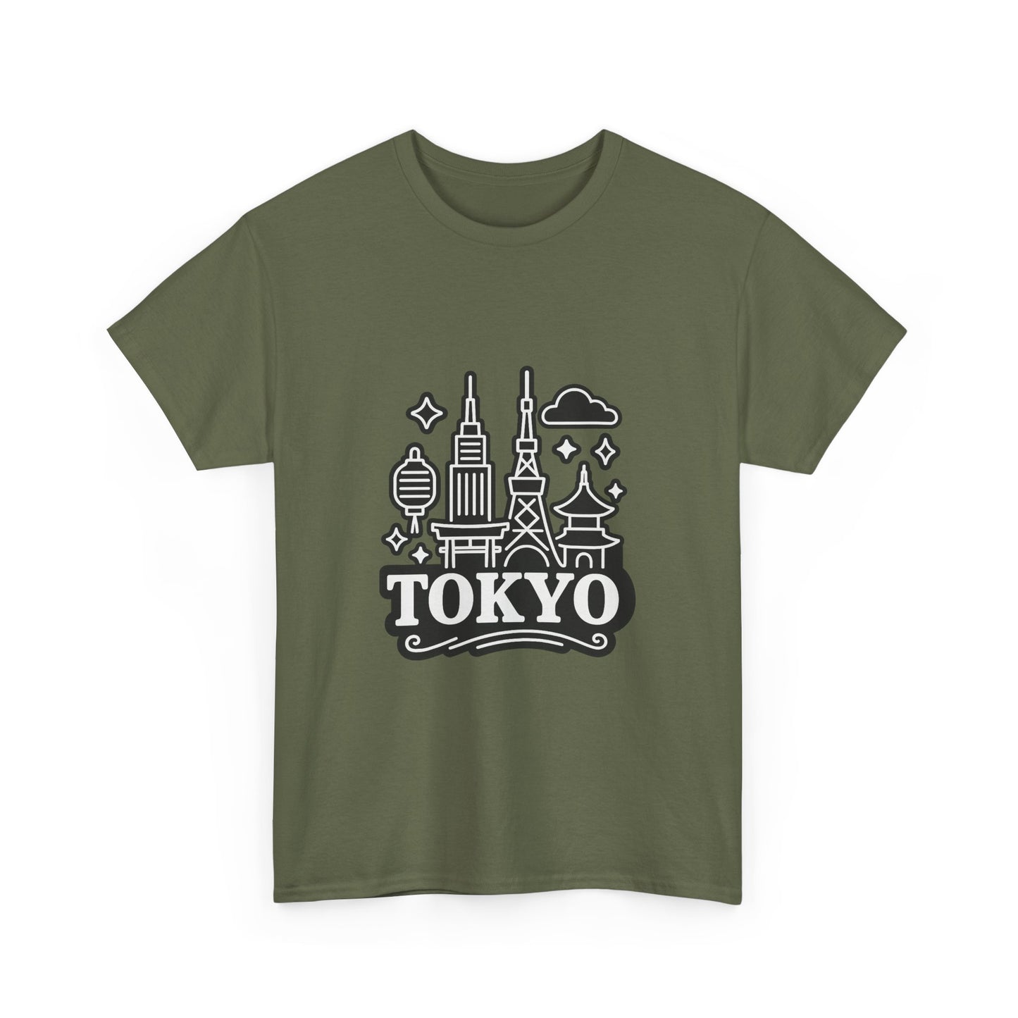 Tokyo Cityscape Unisex Heavy Cotton Tee, Graphic Tee, Travel T-Shirt, Urban Outfit, Gift for Travelers, Tokyo Lover Apparel
