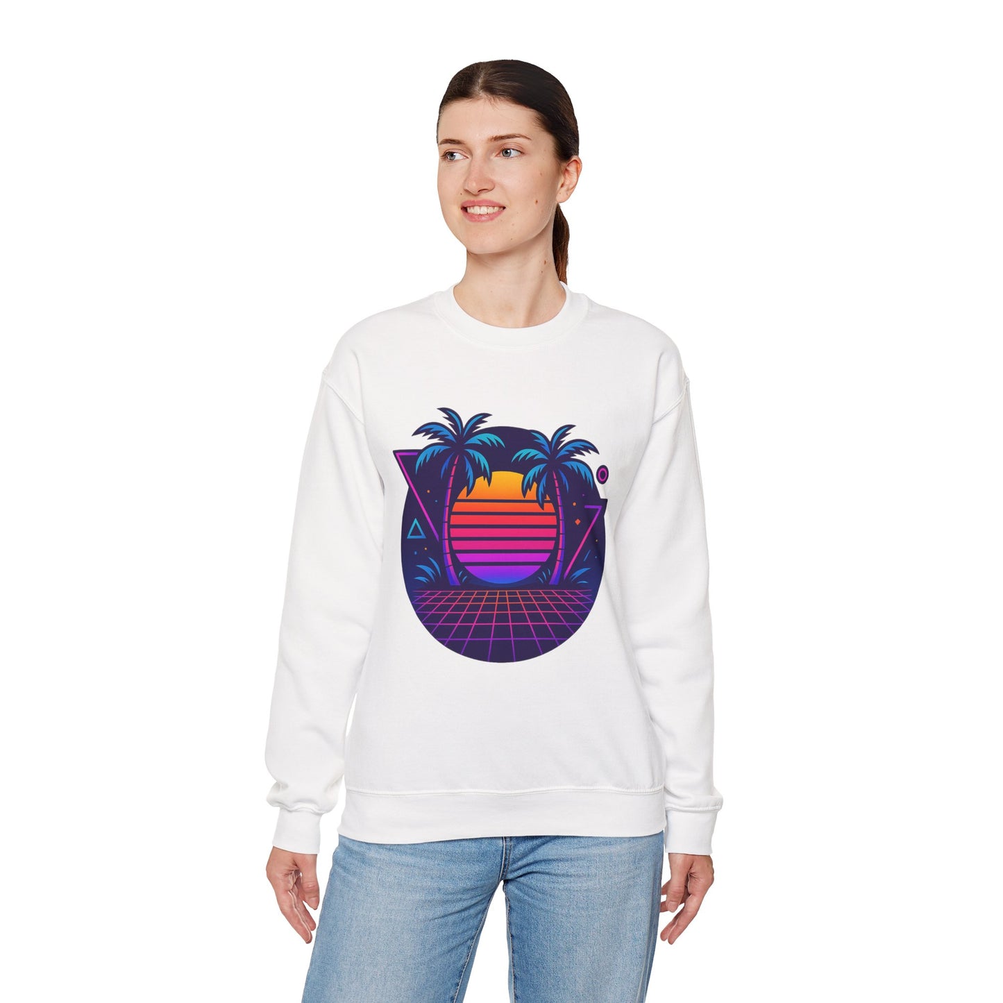 Retro Sunset Palm Trees Crewneck Sweatshirt | Cozy Unisex Fashion | Perfect for Summer Nights, Beach Days, Gifts, Casual Wear