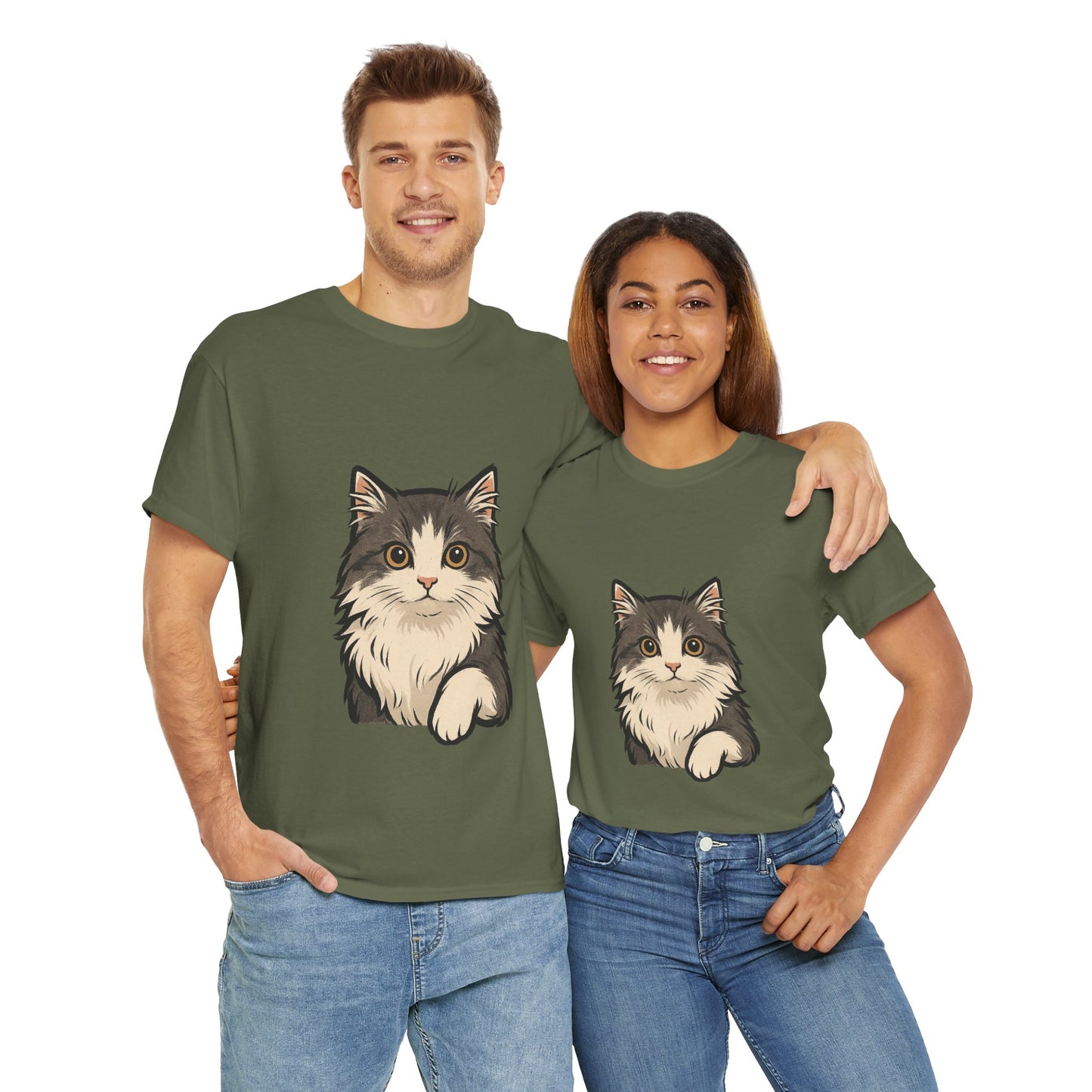 Cute Cat Unisex Heavy Cotton Tee, Animal Lover Gift, Pet Owner Shirt, Cat Lover Apparel, Animal Themed Tee, Casual Everyday Wear
