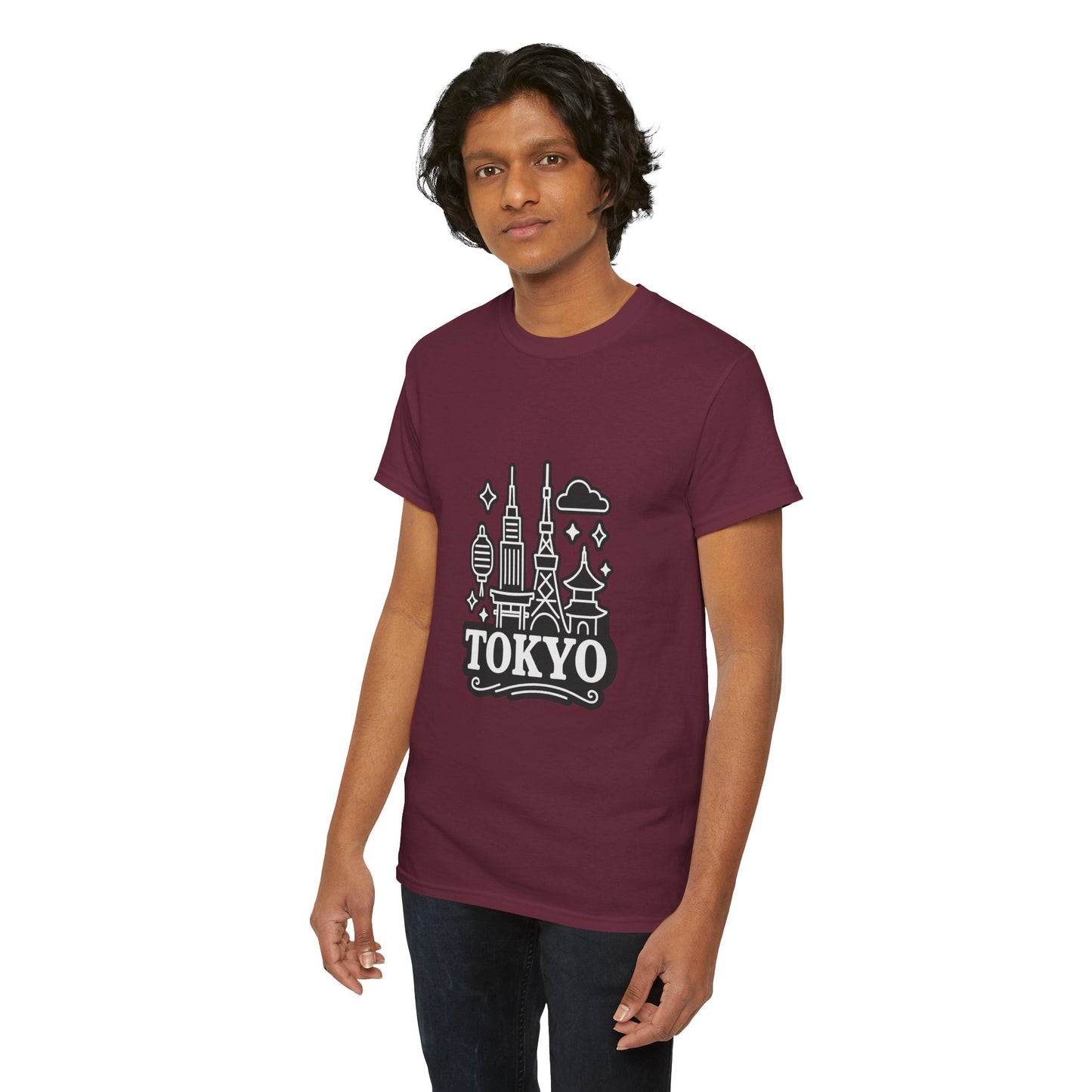 Tokyo Cityscape Unisex Heavy Cotton Tee, Graphic Tee, Travel T-Shirt, Urban Outfit, Gift for Travelers, Tokyo Lover Apparel