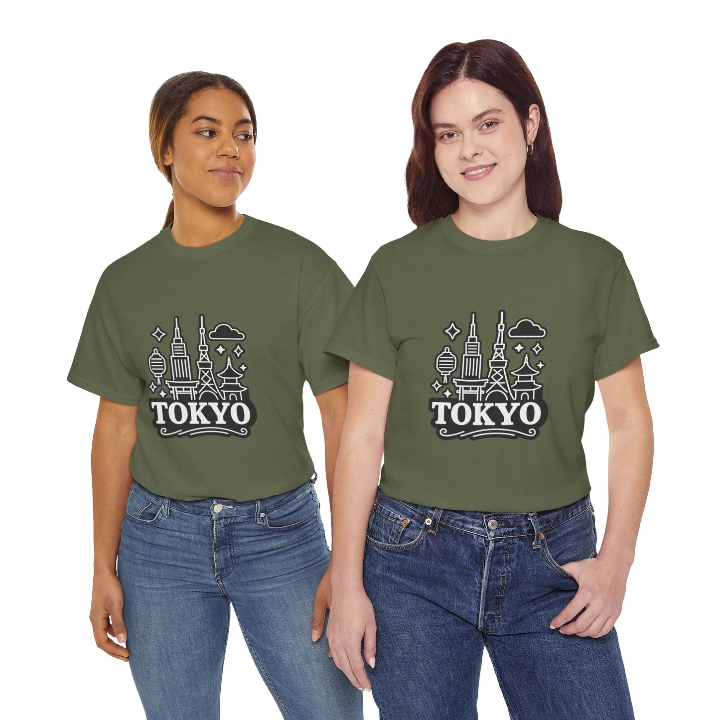 Tokyo Cityscape Unisex Heavy Cotton Tee, Graphic Tee, Travel T-Shirt, Urban Outfit, Gift for Travelers, Tokyo Lover Apparel
