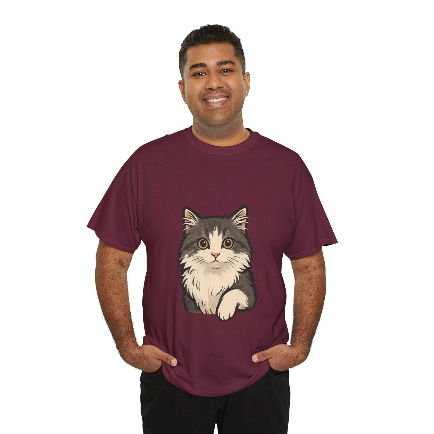 Cute Cat Unisex Heavy Cotton Tee, Animal Lover Gift, Pet Owner Shirt, Cat Lover Apparel, Animal Themed Tee, Casual Everyday Wear