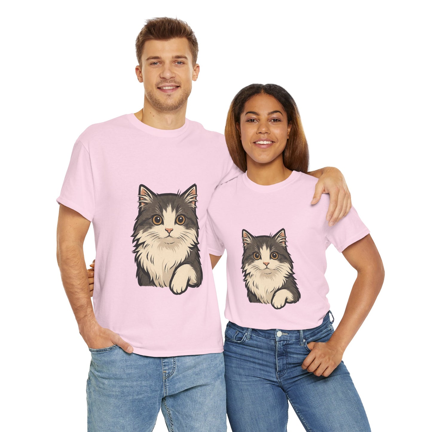 Cute Cat Unisex Heavy Cotton Tee, Animal Lover Gift, Pet Owner Shirt, Cat Lover Apparel, Animal Themed Tee, Casual Everyday Wear