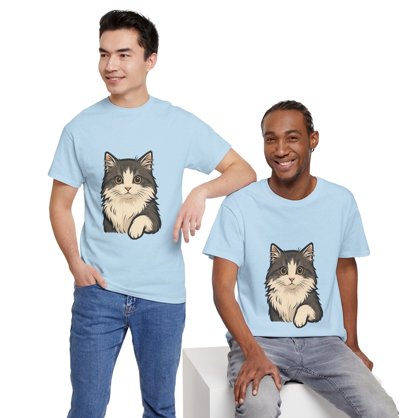 Cute Cat Unisex Heavy Cotton Tee, Animal Lover Gift, Pet Owner Shirt, Cat Lover Apparel, Animal Themed Tee, Casual Everyday Wear