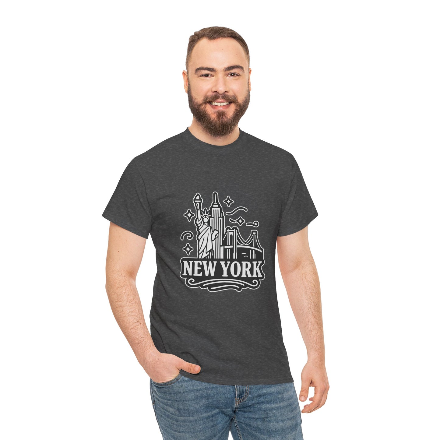 New York Skyline Unisex Heavy Cotton Tee, NYC T-Shirt, Travel Souvenir Shirt, Gift for New Yorkers, Cityscape Apparel