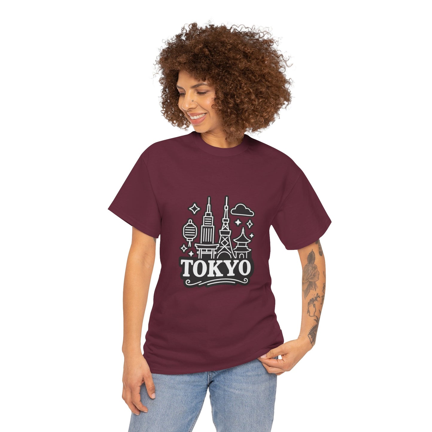 Tokyo Cityscape Unisex Heavy Cotton Tee, Graphic Tee, Travel T-Shirt, Urban Outfit, Gift for Travelers, Tokyo Lover Apparel
