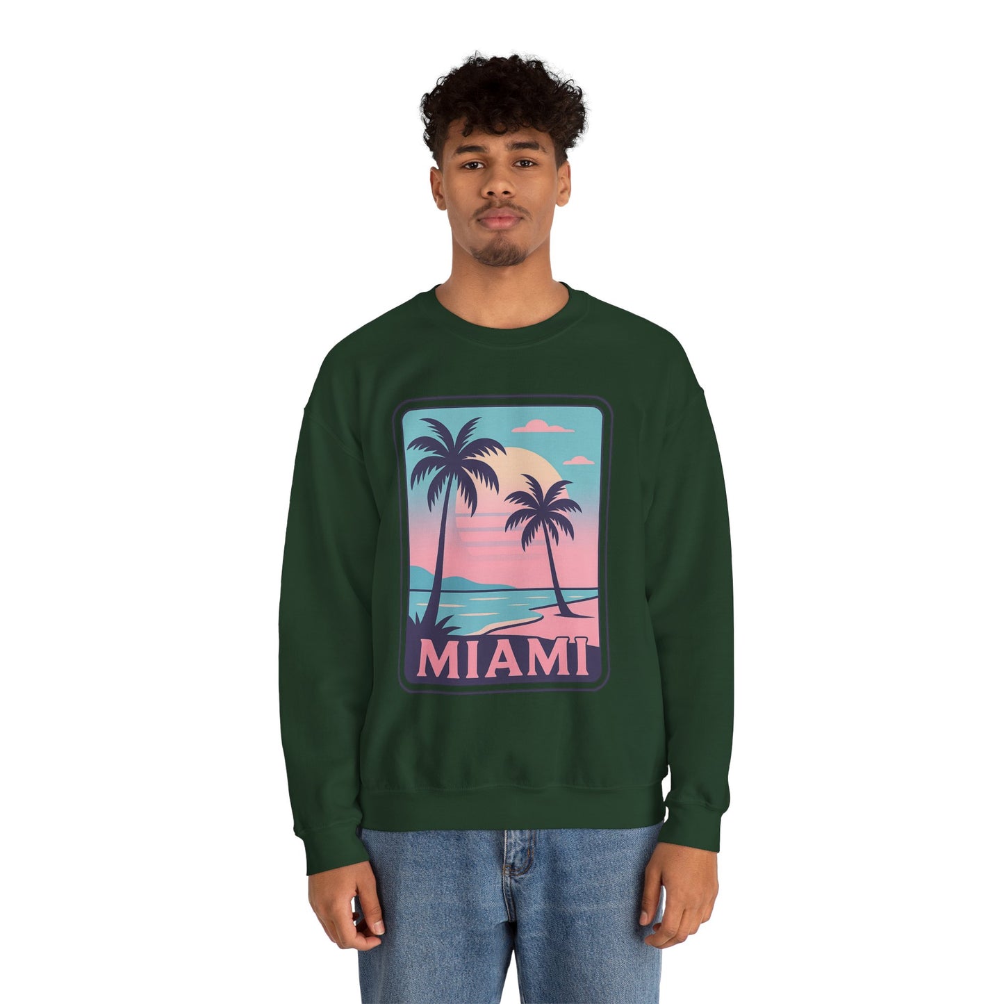 Miami Sunset Crewneck Sweatshirt, Unisex Sweatshirt, Beach Vibes Apparel, Vacation Wear, Gift for Miami Lovers