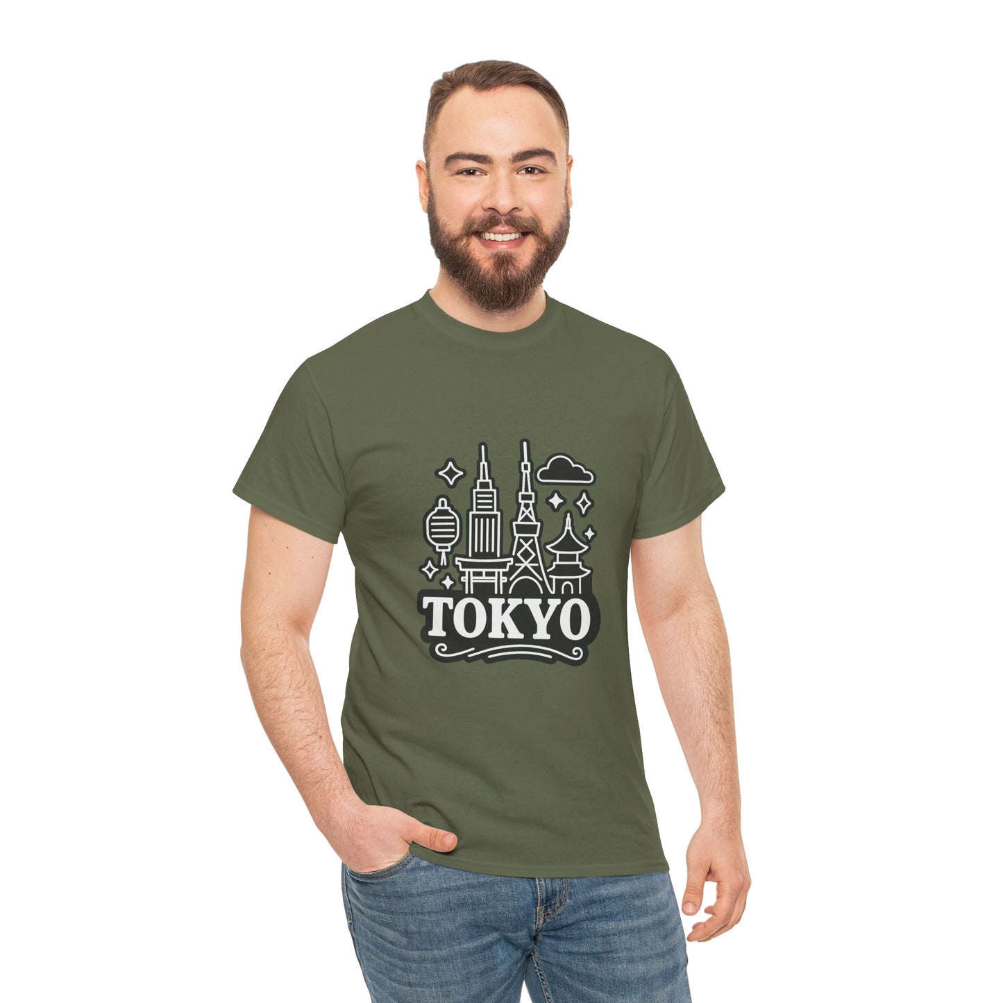 Tokyo Cityscape Unisex Heavy Cotton Tee, Graphic Tee, Travel T-Shirt, Urban Outfit, Gift for Travelers, Tokyo Lover Apparel