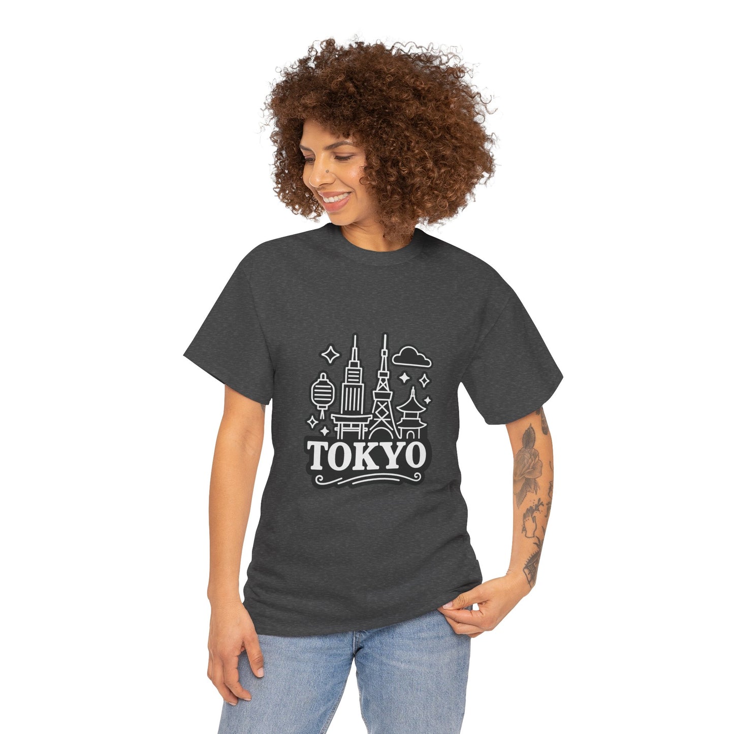 Tokyo Cityscape Unisex Heavy Cotton Tee, Graphic Tee, Travel T-Shirt, Urban Outfit, Gift for Travelers, Tokyo Lover Apparel