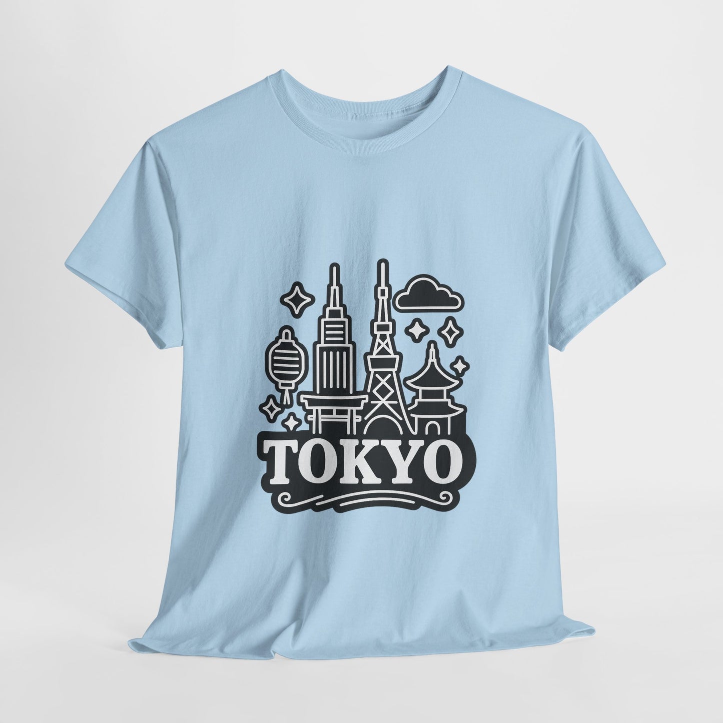 Tokyo Cityscape Unisex Heavy Cotton Tee, Graphic Tee, Travel T-Shirt, Urban Outfit, Gift for Travelers, Tokyo Lover Apparel