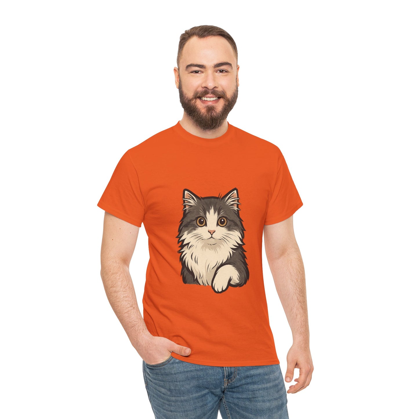 Cute Cat Unisex Heavy Cotton Tee, Animal Lover Gift, Pet Owner Shirt, Cat Lover Apparel, Animal Themed Tee, Casual Everyday Wear