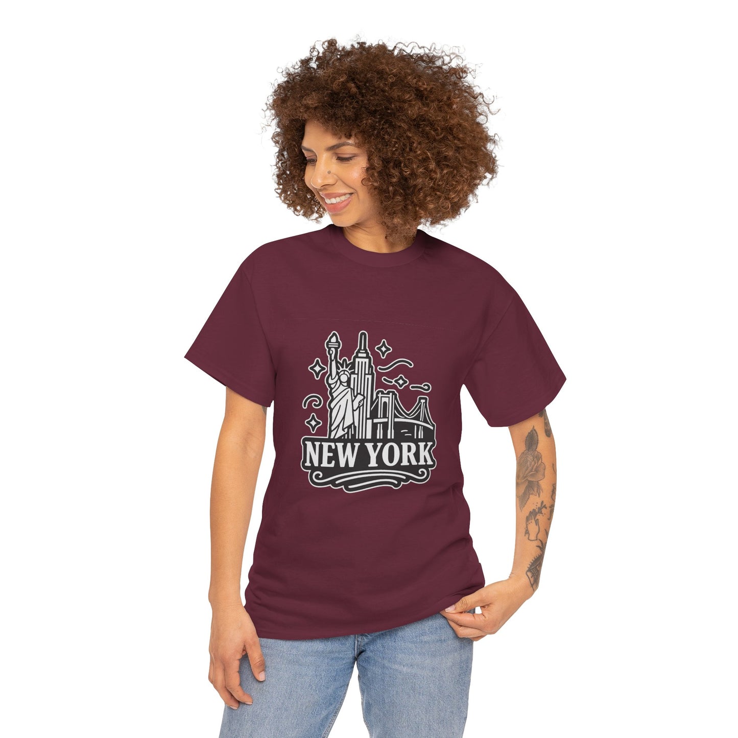 New York Skyline Unisex Heavy Cotton Tee, NYC T-Shirt, Travel Souvenir Shirt, Gift for New Yorkers, Cityscape Apparel