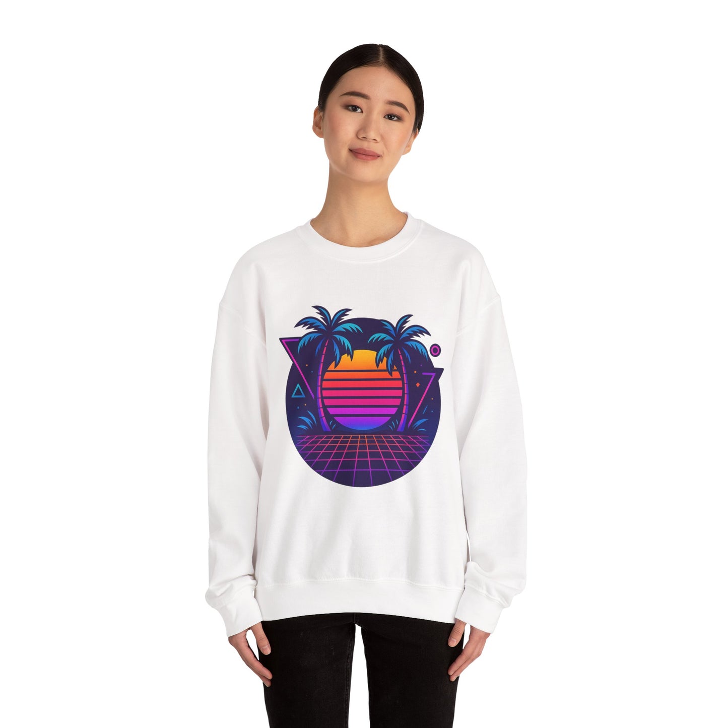Retro Sunset Palm Trees Crewneck Sweatshirt | Cozy Unisex Fashion | Perfect for Summer Nights, Beach Days, Gifts, Casual Wear