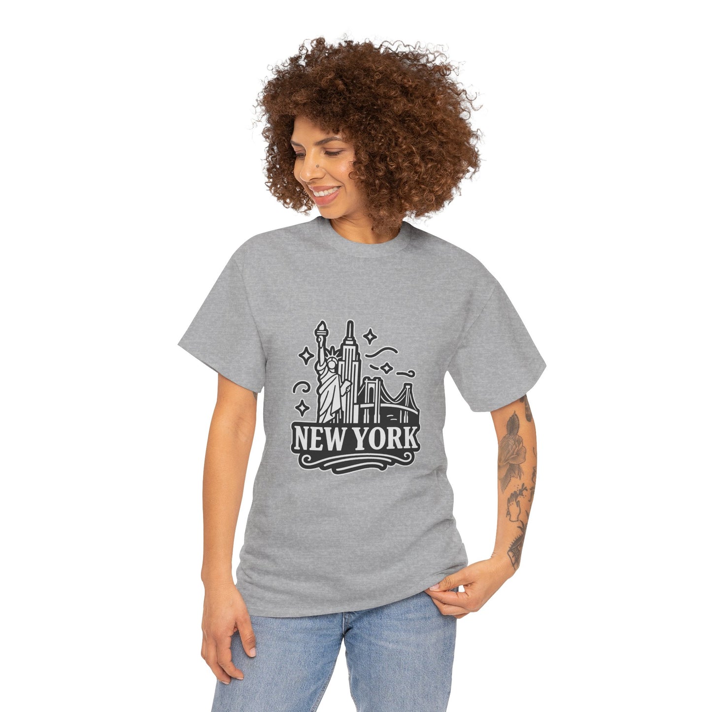 New York Skyline Unisex Heavy Cotton Tee, NYC T-Shirt, Travel Souvenir Shirt, Gift for New Yorkers, Cityscape Apparel