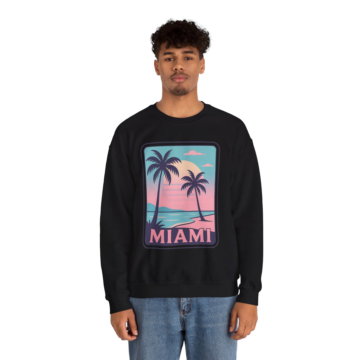 Miami Sunset Crewneck Sweatshirt, Unisex Sweatshirt, Beach Vibes Apparel, Vacation Wear, Gift for Miami Lovers