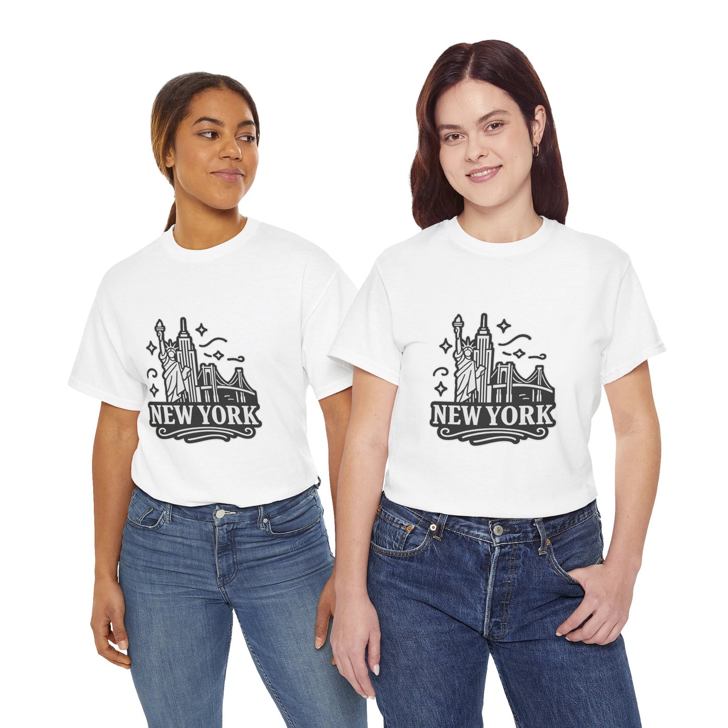 New York Skyline Unisex Heavy Cotton Tee, NYC T-Shirt, Travel Souvenir Shirt, Gift for New Yorkers, Cityscape Apparel