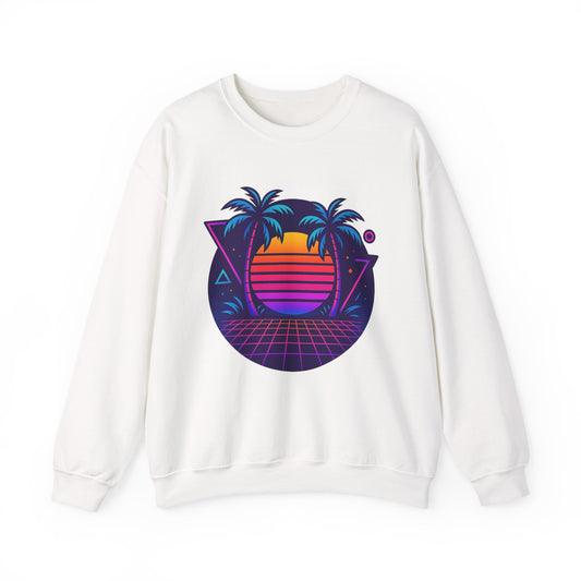 Retro Sunset Palm Trees Crewneck Sweatshirt | Cozy Unisex Fashion | Perfect for Summer Nights, Beach Days, Gifts, Casual Wear