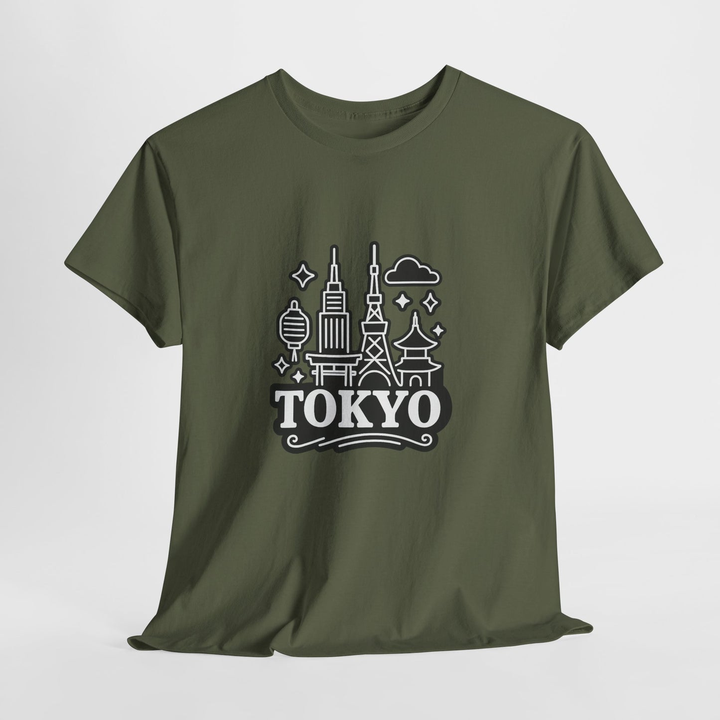 Tokyo Cityscape Unisex Heavy Cotton Tee, Graphic Tee, Travel T-Shirt, Urban Outfit, Gift for Travelers, Tokyo Lover Apparel
