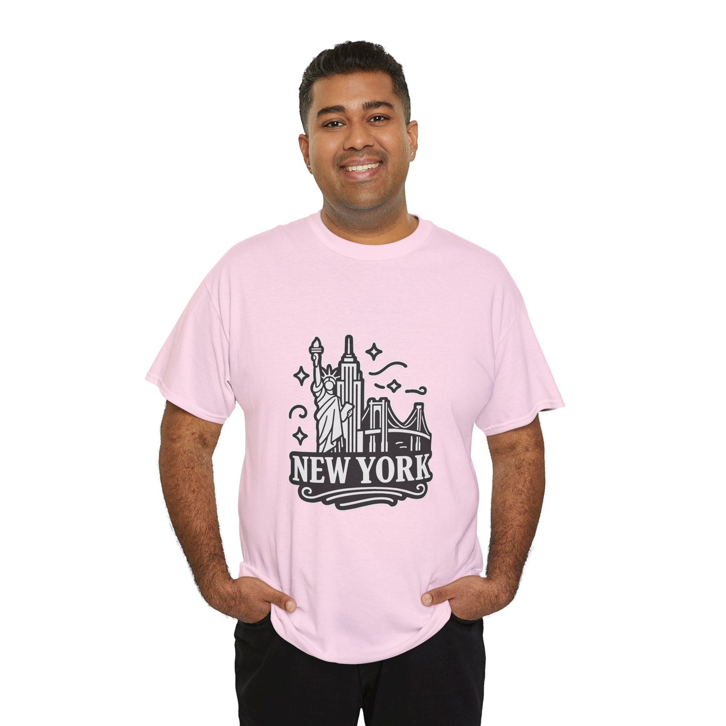 New York Skyline Unisex Heavy Cotton Tee, NYC T-Shirt, Travel Souvenir Shirt, Gift for New Yorkers, Cityscape Apparel