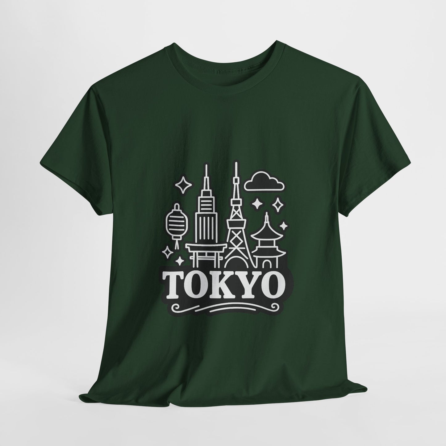 Tokyo Cityscape Unisex Heavy Cotton Tee, Graphic Tee, Travel T-Shirt, Urban Outfit, Gift for Travelers, Tokyo Lover Apparel