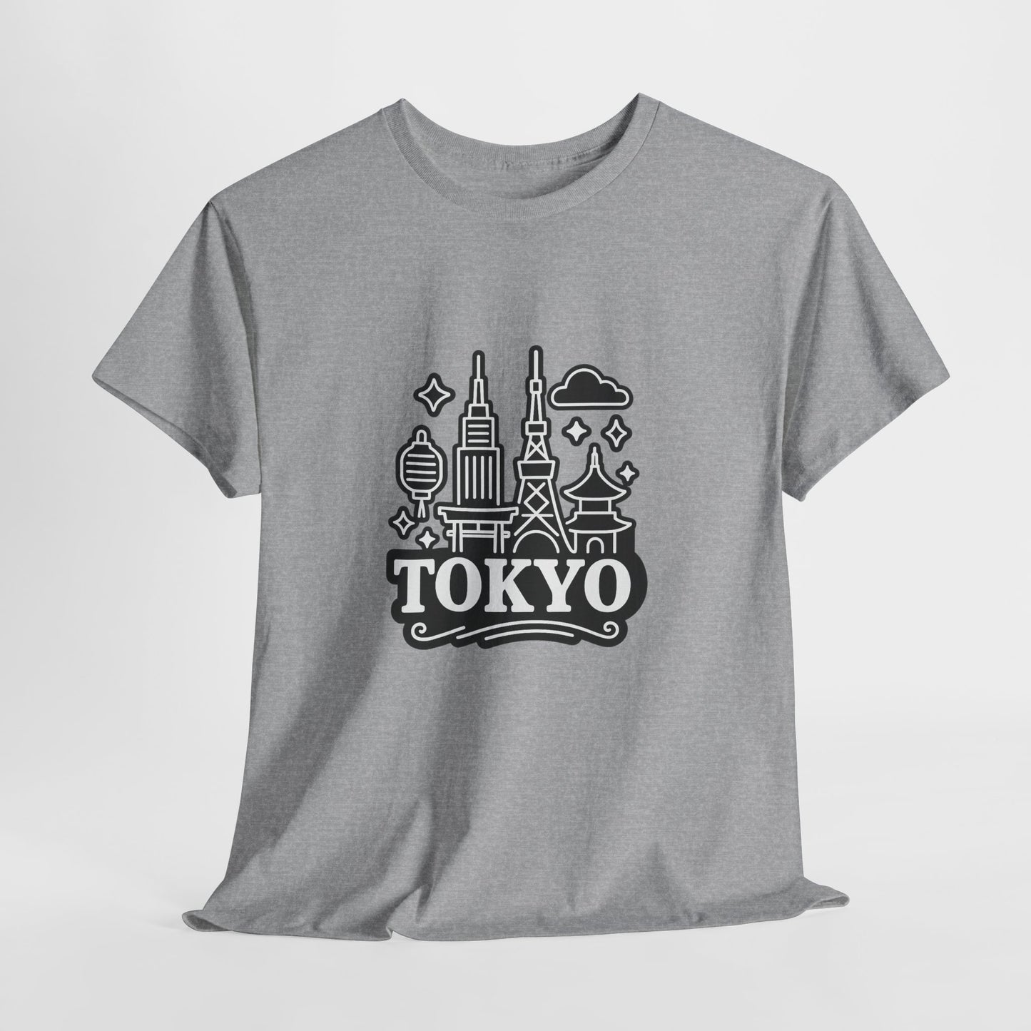 Tokyo Cityscape Unisex Heavy Cotton Tee, Graphic Tee, Travel T-Shirt, Urban Outfit, Gift for Travelers, Tokyo Lover Apparel