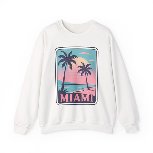 Miami Sunset Crewneck Sweatshirt, Unisex Sweatshirt, Beach Vibes Apparel, Vacation Wear, Gift for Miami Lovers