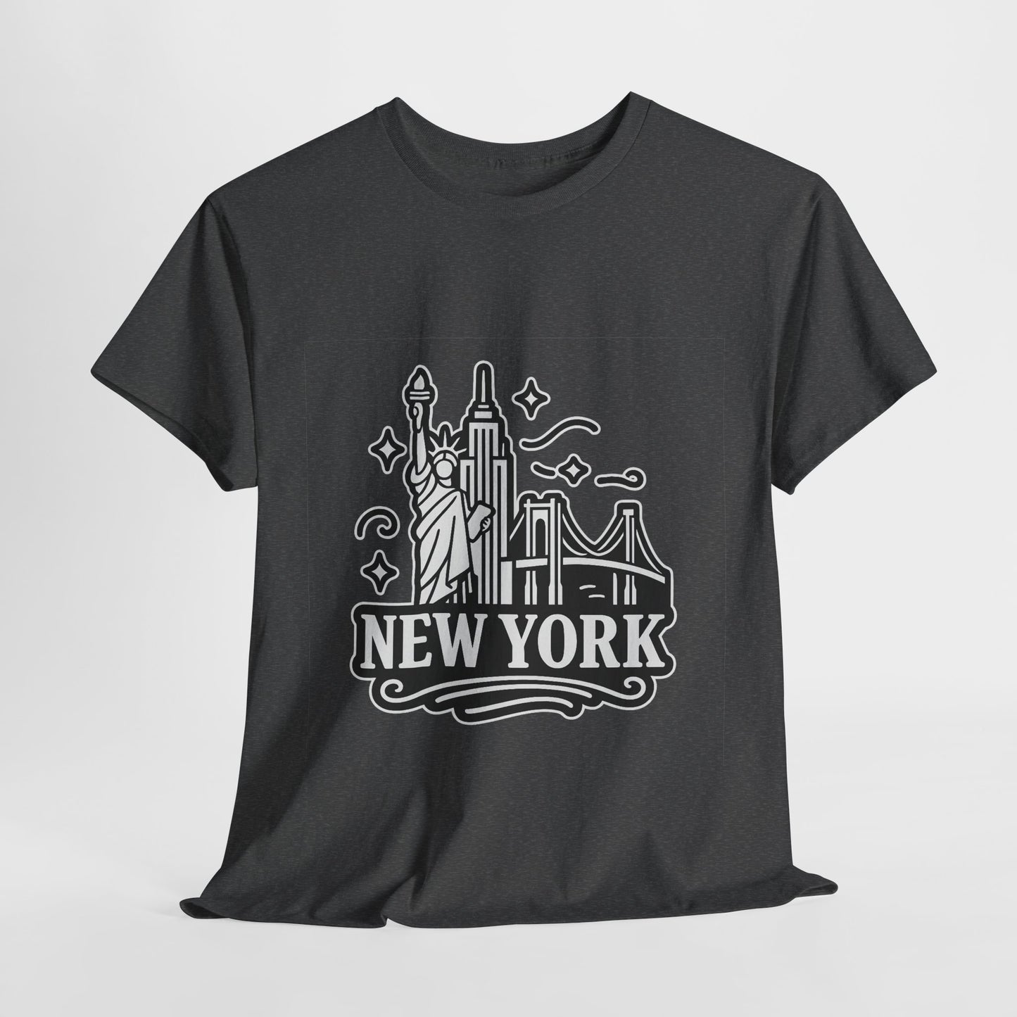 New York Skyline Unisex Heavy Cotton Tee, NYC T-Shirt, Travel Souvenir Shirt, Gift for New Yorkers, Cityscape Apparel