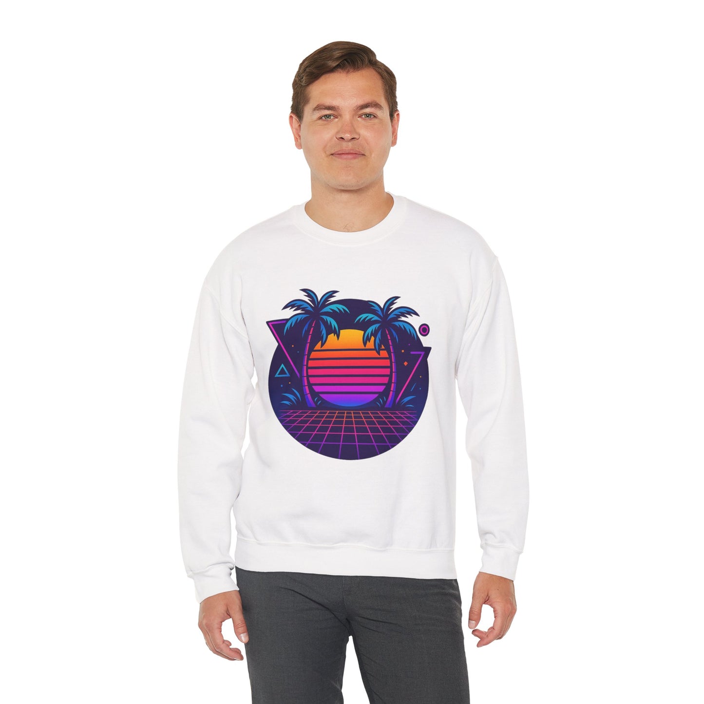 Retro Sunset Palm Trees Crewneck Sweatshirt | Cozy Unisex Fashion | Perfect for Summer Nights, Beach Days, Gifts, Casual Wear
